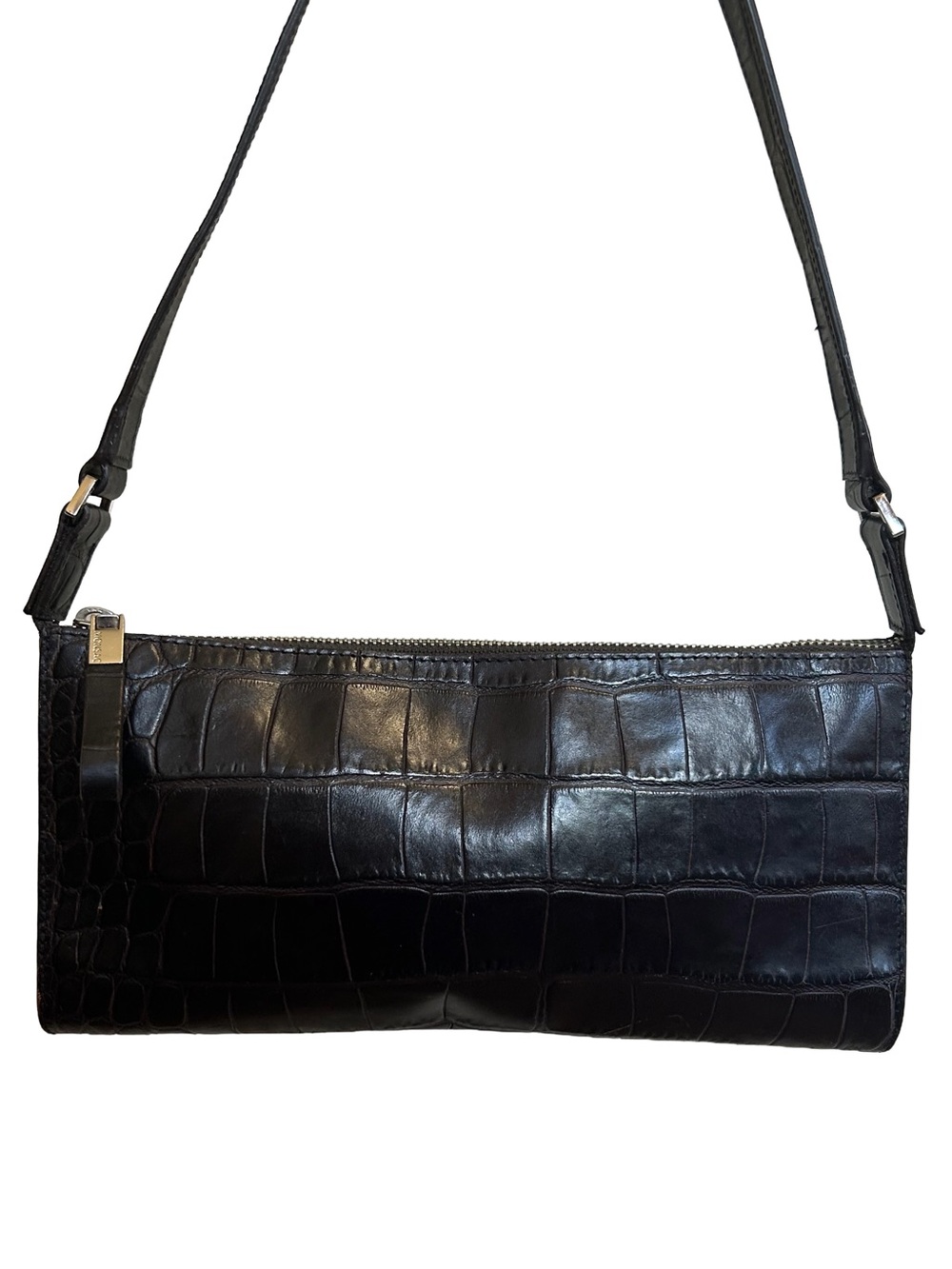 Vintage Monsac Croc Embossed Leather Shoulder Bag 90s